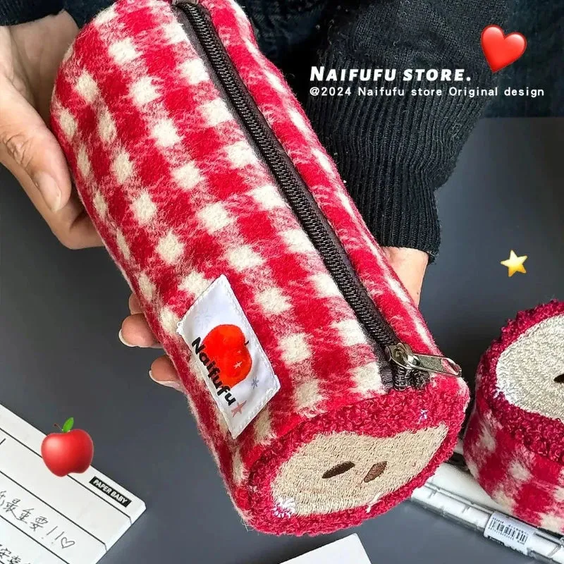 MAYTRENDS  -  Korea Japan apple shape pencil bag, simple and large-capacity student stationery storage  cosmetics storage bag  girl gift