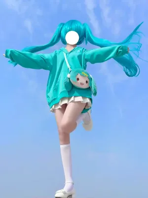 Miku Green & Sakura Miku Pink Anime Girl Sweatshirt Rabbit Ears Hoodie Messenger Bag