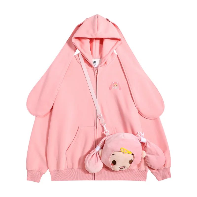 Miku Green & Sakura Miku Pink Anime Girl Sweatshirt Rabbit Ears Hoodie Messenger Bag