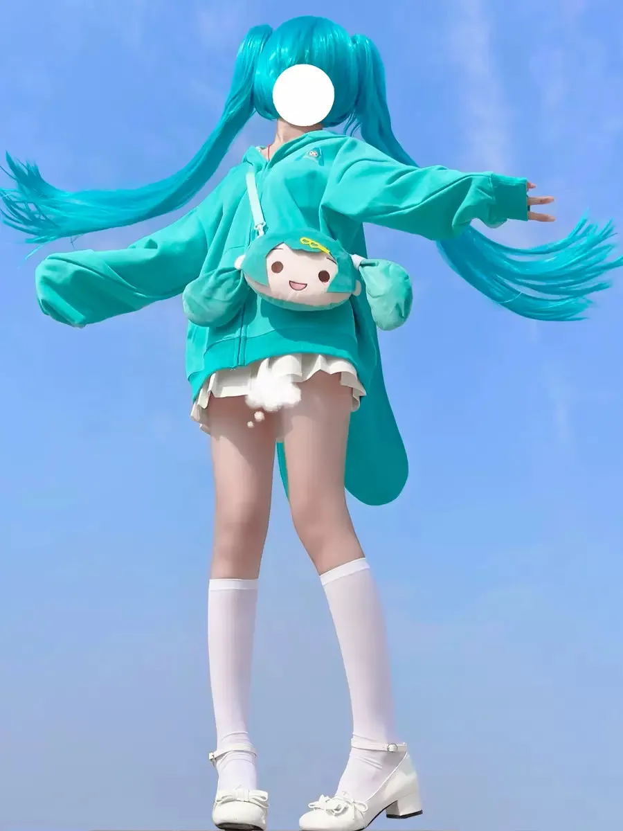 Miku Green & Sakura Miku Pink Anime Girl Sweatshirt Rabbit Ears Hoodie Messenger Bag