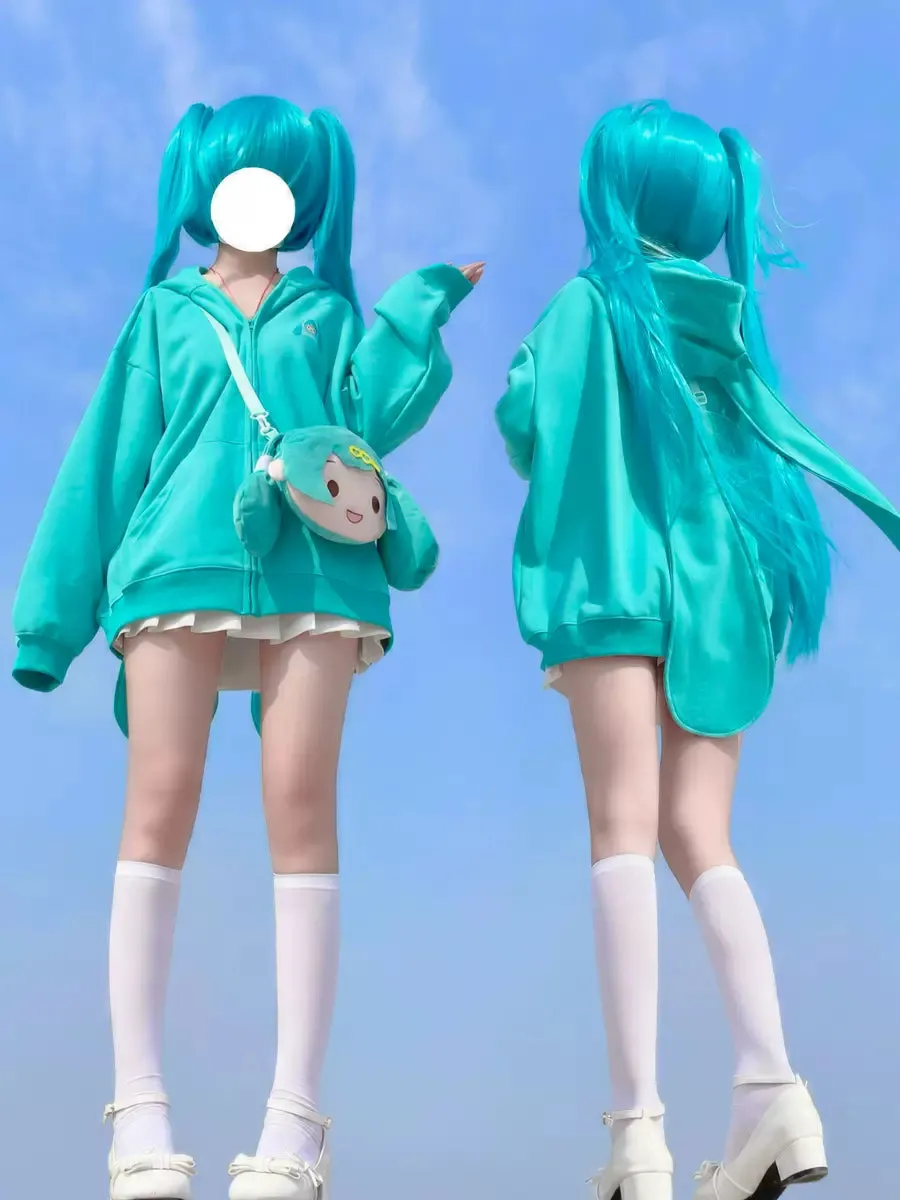 Miku Green & Sakura Miku Pink Anime Girl Sweatshirt Rabbit Ears Hoodie Messenger Bag