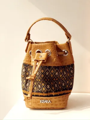 Mina Orange Black Leather Bucket Handbag