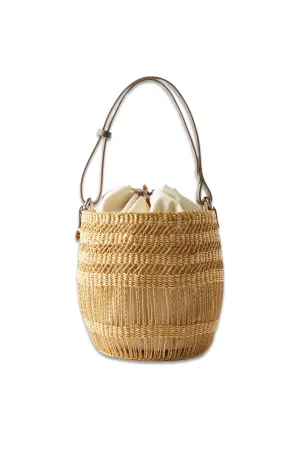 Minette Leather-trim Woven Bucket Bag