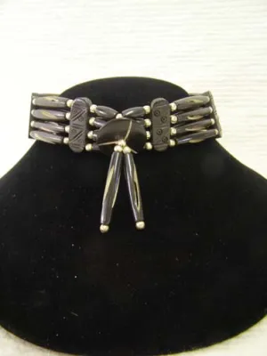 Native American Four-Row Black and Brown Choker with Center Piece