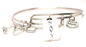 Navy Long Tab Expandable Bangle Bracelet Set