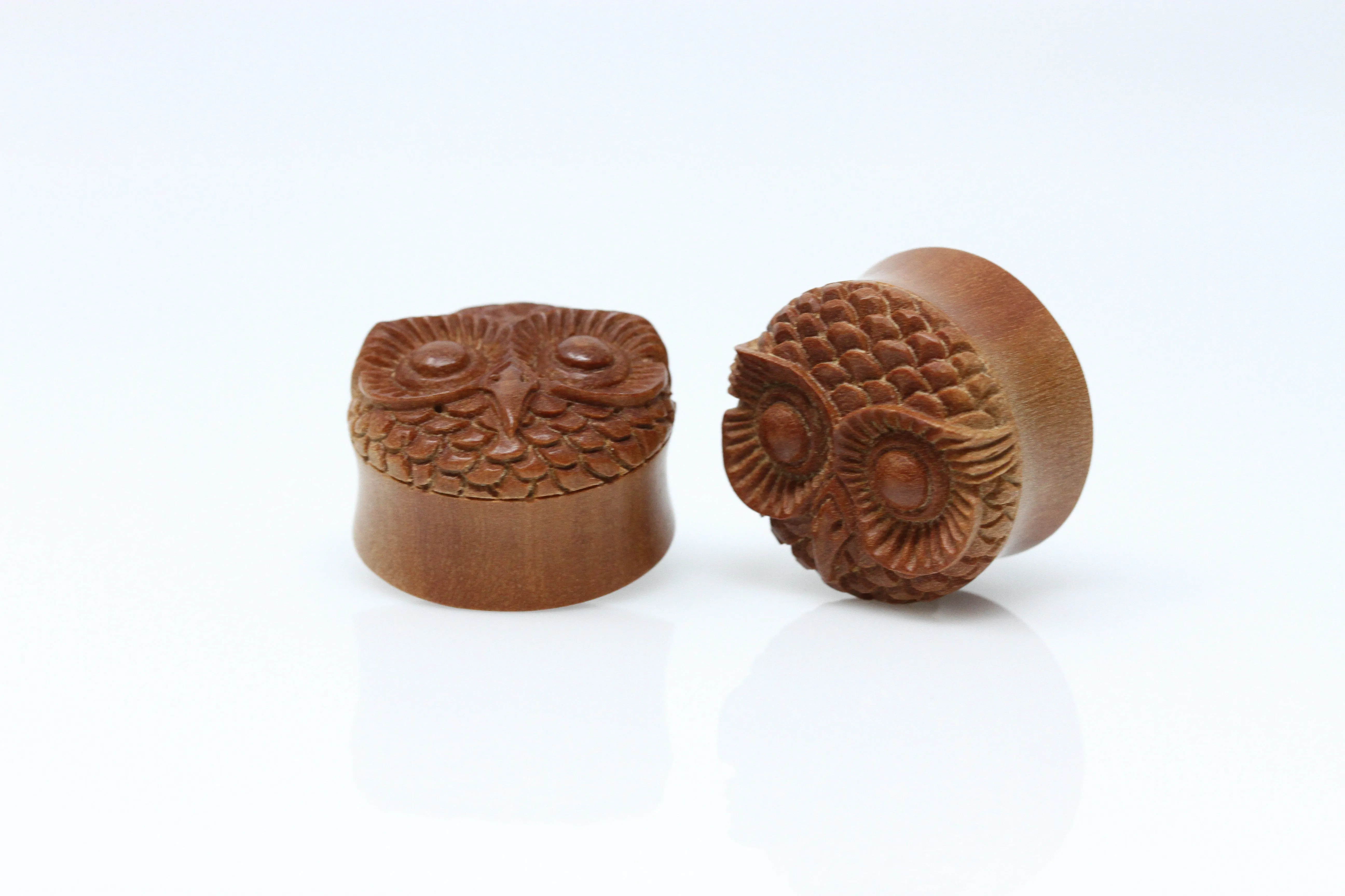 Owl Hand Carved Wood Plugs (Pair) - PA11