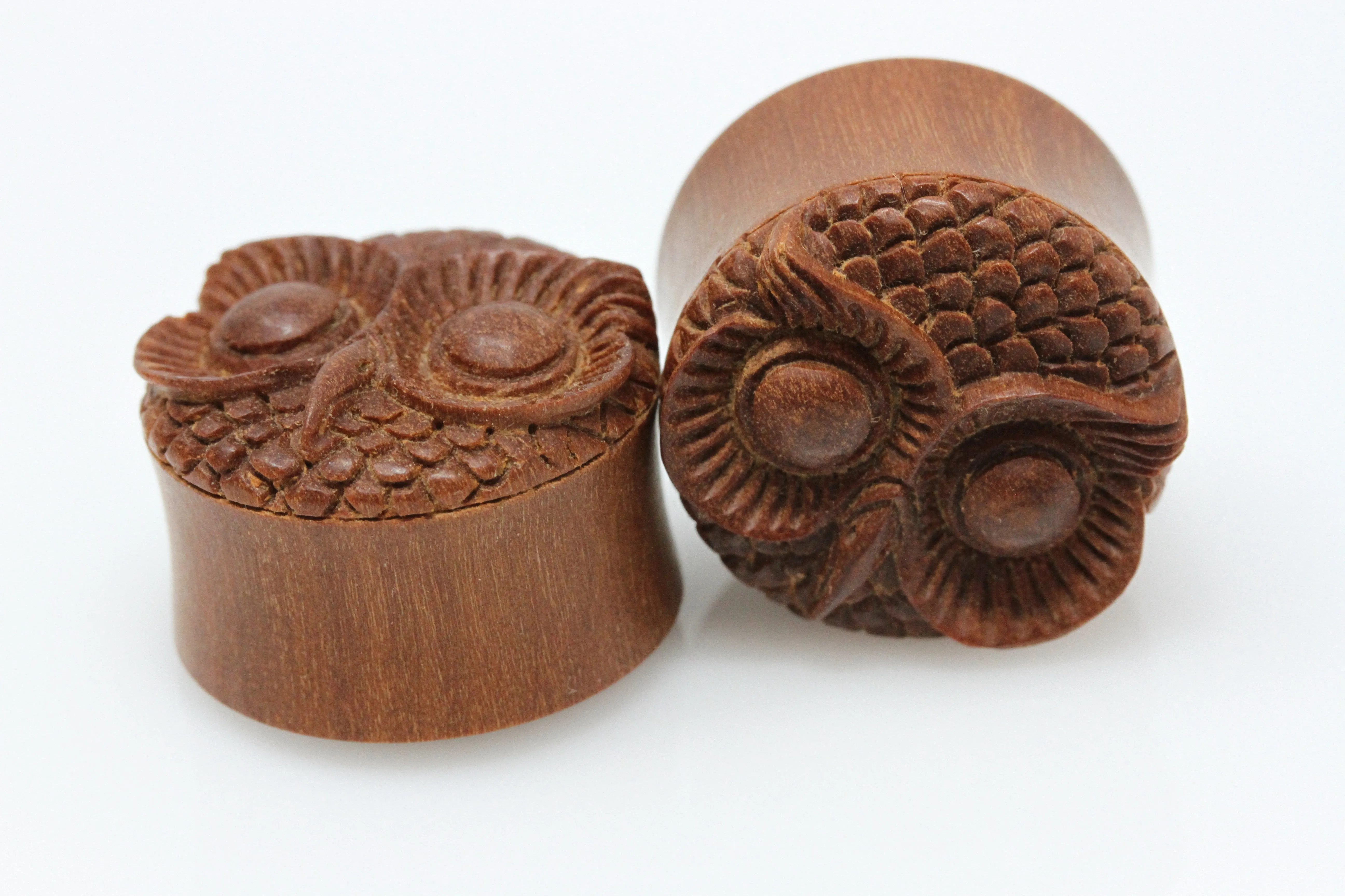Owl Hand Carved Wood Plugs (Pair) - PA11