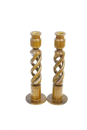 Pair of Twisted Candle Holder Rosewood