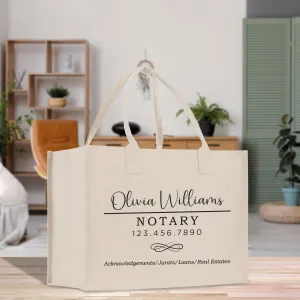 Personalized Notary Name Cotton Canvas Tote Bag Loan Signing Agent Bag Notary Business Supplies Custom Gift for Notary (NTRT1002)
