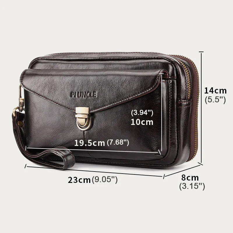 Real Leather Clutch Purse Business Handbag Wrist Bag Fit 7.9" Cellphone