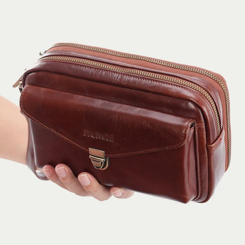 Real Leather Clutch Purse Business Handbag Wrist Bag Fit 7.9" Cellphone