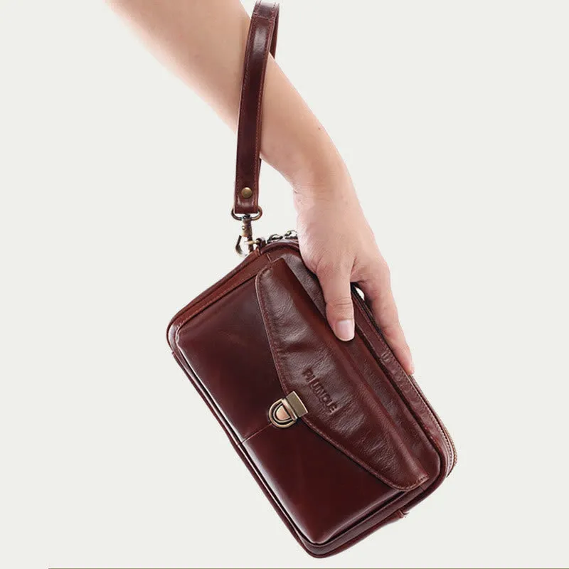 Real Leather Clutch Purse Business Handbag Wrist Bag Fit 7.9" Cellphone