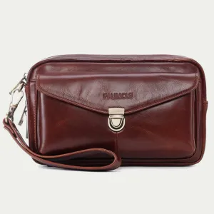Real Leather Clutch Purse Business Handbag Wrist Bag Fit 7.9" Cellphone