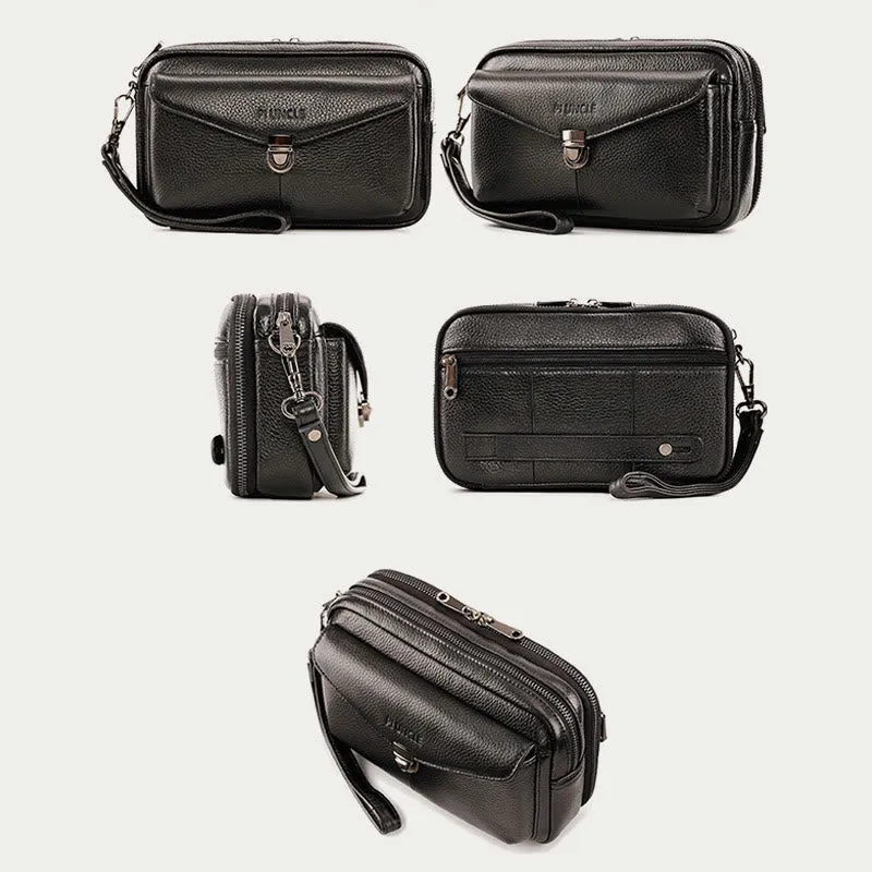 Real Leather Clutch Purse Business Handbag Wrist Bag Fit 7.9" Cellphone