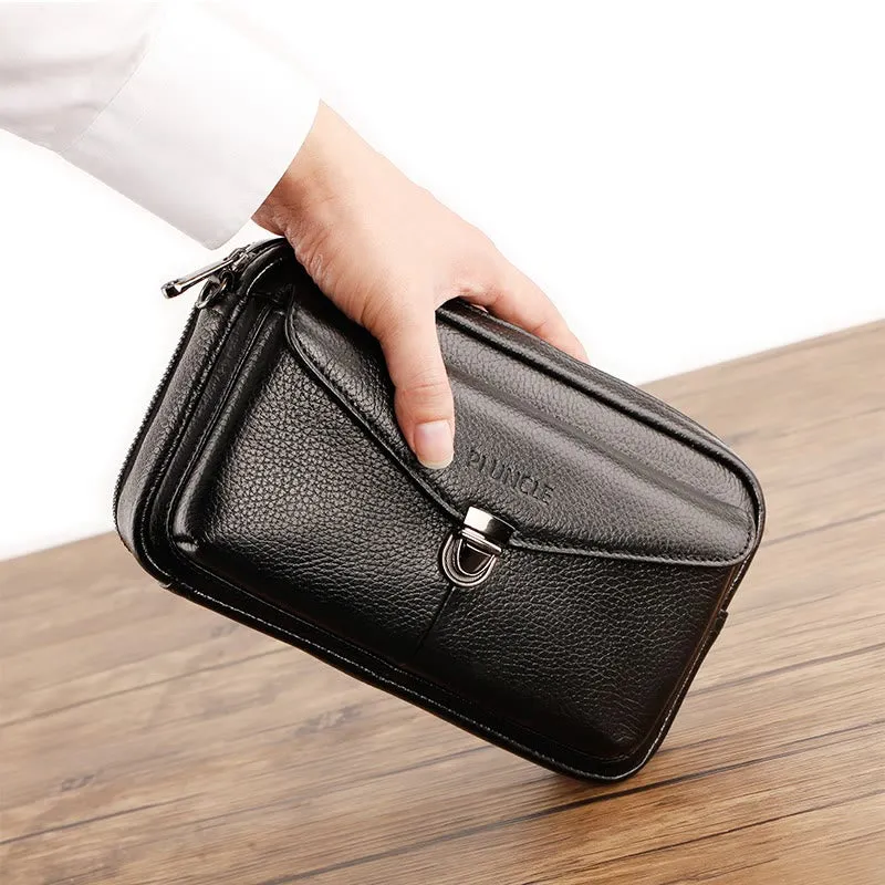 Real Leather Clutch Purse Business Handbag Wrist Bag Fit 7.9" Cellphone