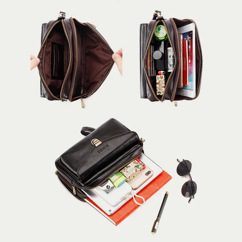 Real Leather Clutch Purse Business Handbag Wrist Bag Fit 7.9" Cellphone
