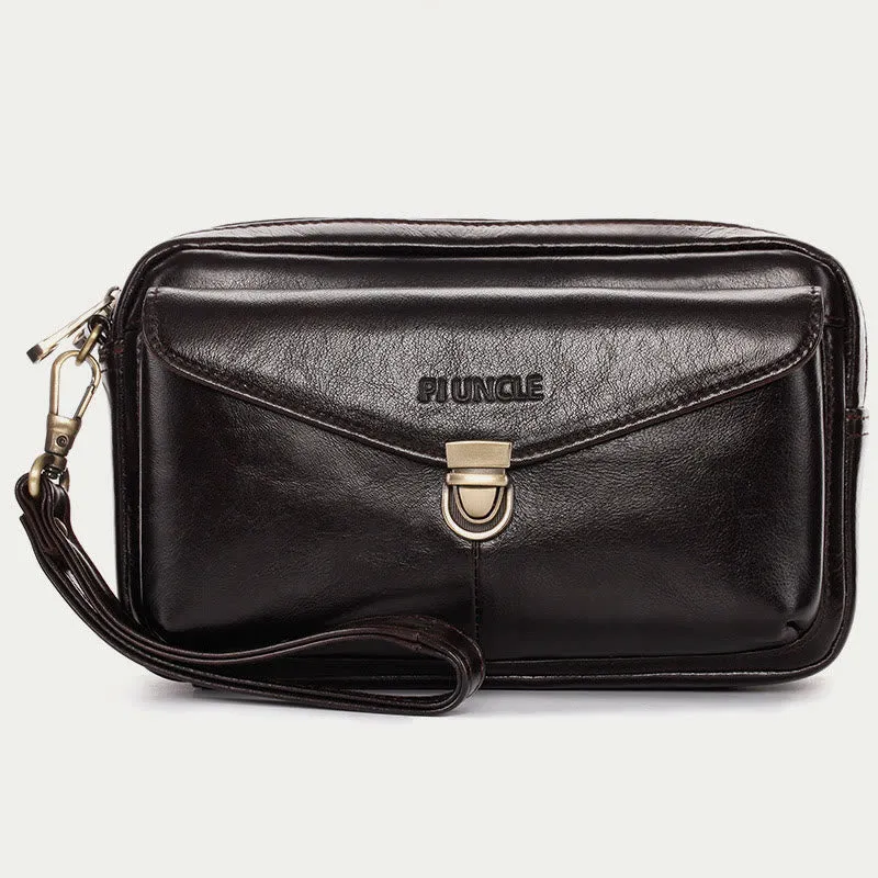 Real Leather Clutch Purse Business Handbag Wrist Bag Fit 7.9" Cellphone