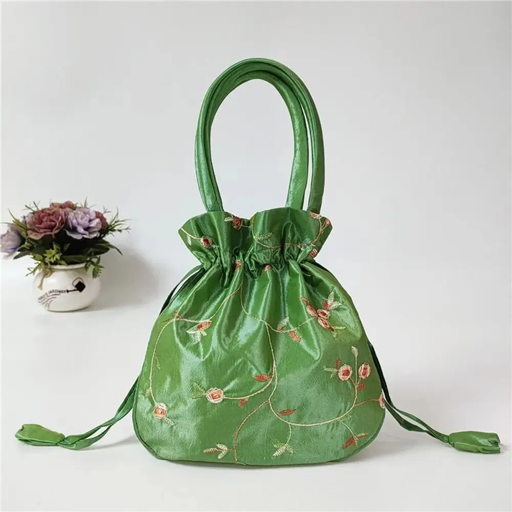 Retro Embroidery Silk Drawstring Handbags Women Purse Wallets Jewerly Packing Storage Bucket Bag Hanfu Accessories