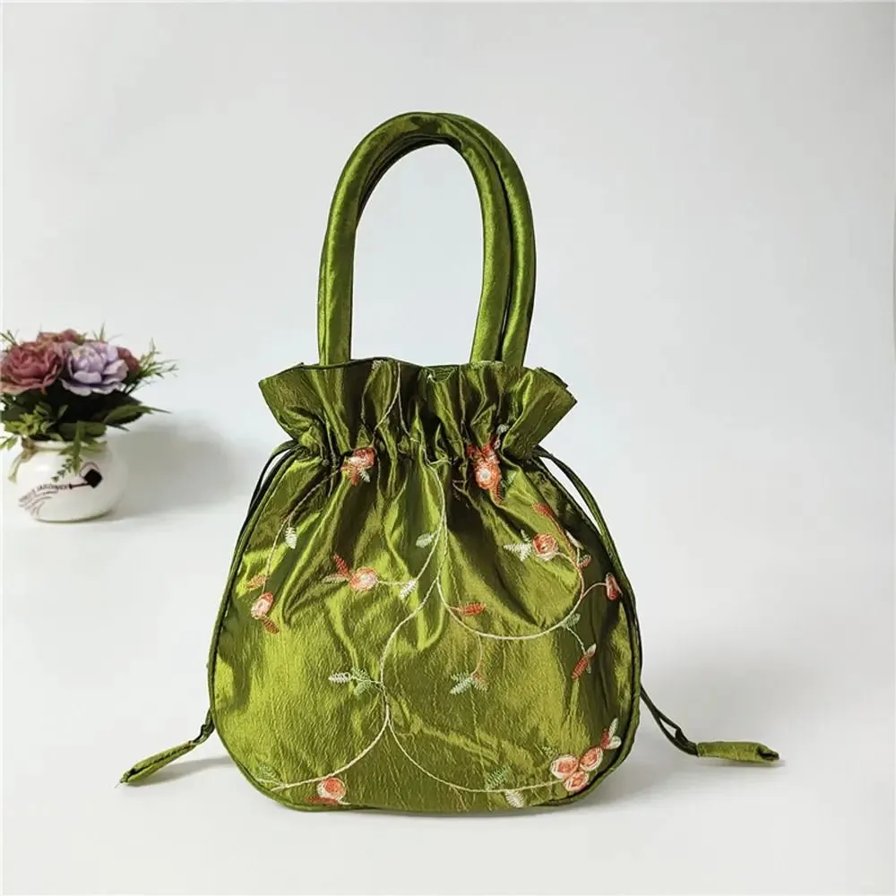 Retro Embroidery Silk Drawstring Handbags Women Purse Wallets Jewerly Packing Storage Bucket Bag Hanfu Accessories