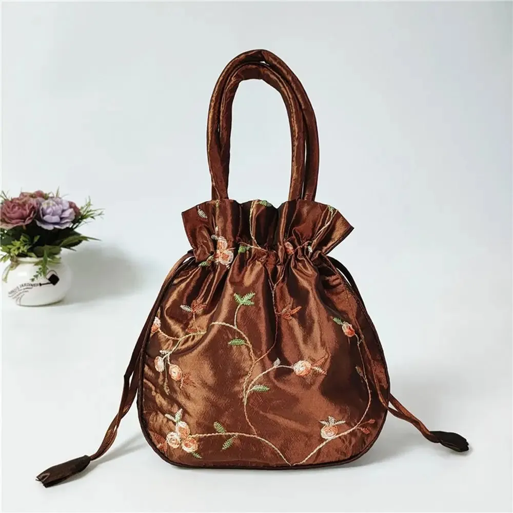 Retro Embroidery Silk Drawstring Handbags Women Purse Wallets Jewerly Packing Storage Bucket Bag Hanfu Accessories