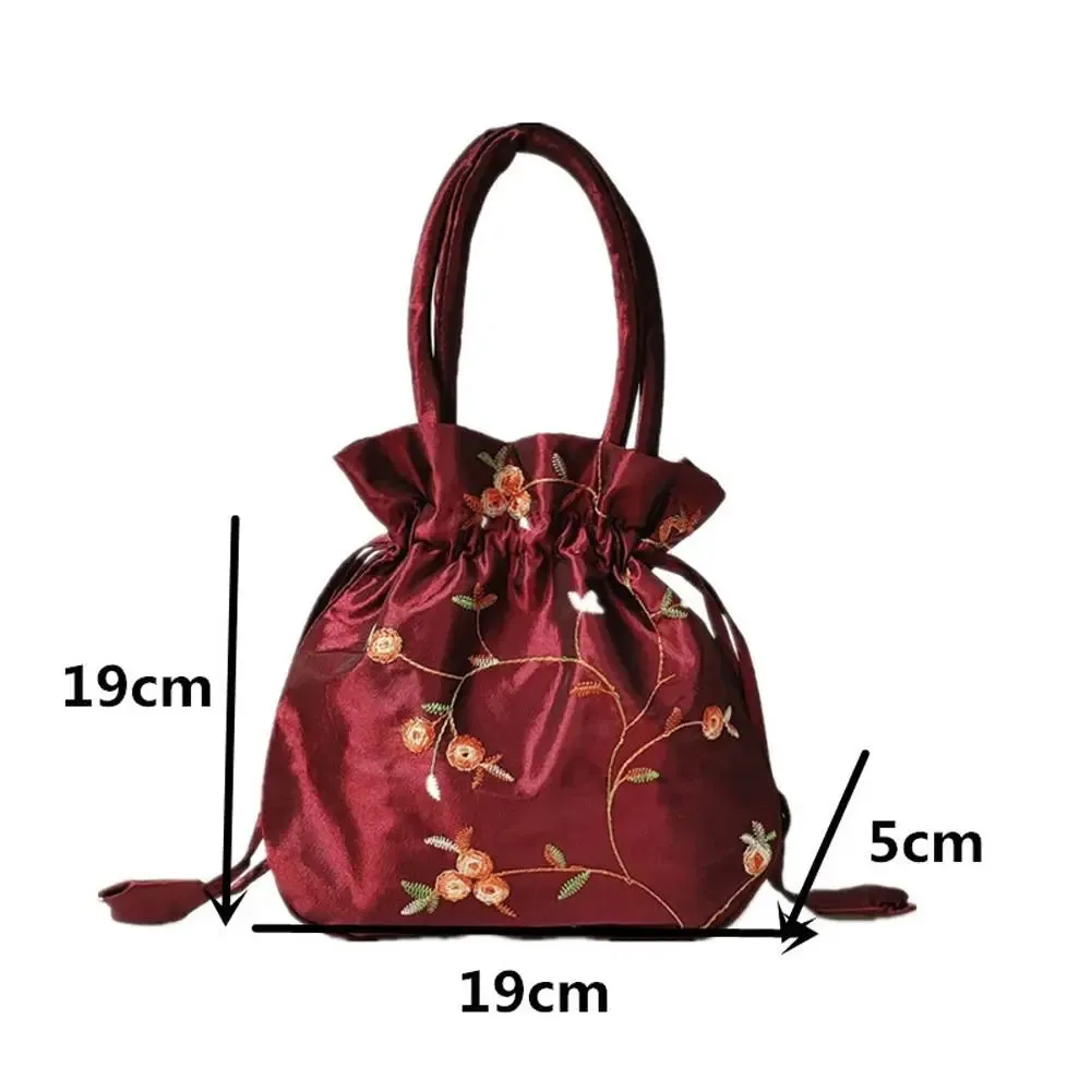 Retro Embroidery Silk Drawstring Handbags Women Purse Wallets Jewerly Packing Storage Bucket Bag Hanfu Accessories