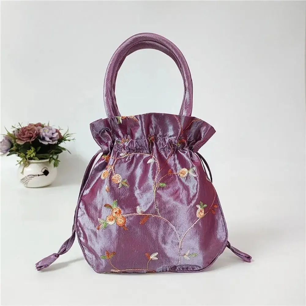 Retro Embroidery Silk Drawstring Handbags Women Purse Wallets Jewerly Packing Storage Bucket Bag Hanfu Accessories