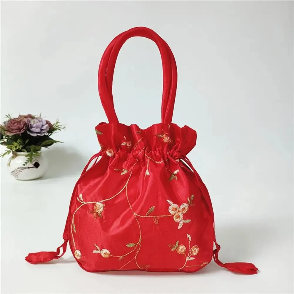 Retro Embroidery Silk Drawstring Handbags Women Purse Wallets Jewerly Packing Storage Bucket Bag Hanfu Accessories
