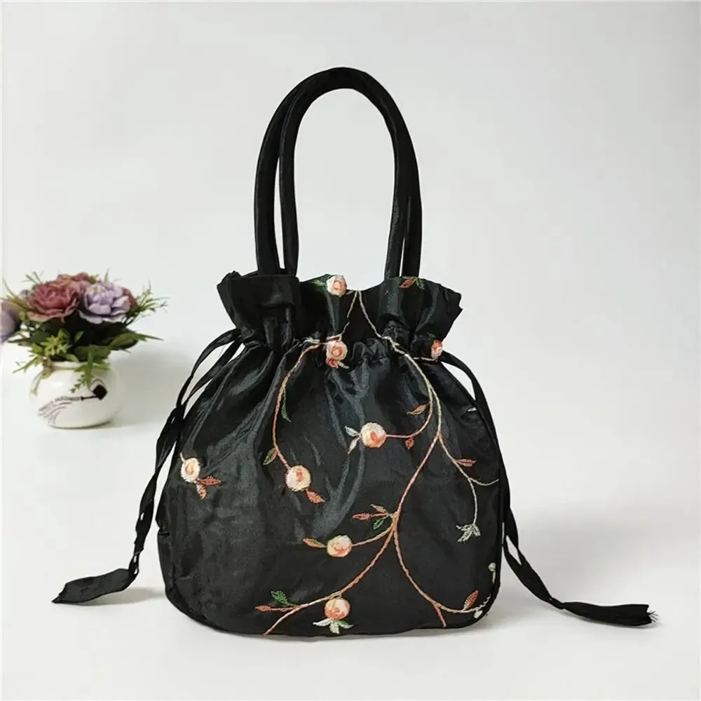 Retro Embroidery Silk Drawstring Handbags Women Purse Wallets Jewerly Packing Storage Bucket Bag Hanfu Accessories