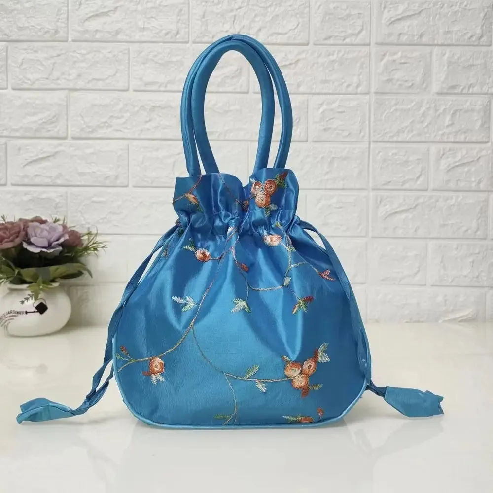 Retro Embroidery Silk Drawstring Handbags Women Purse Wallets Jewerly Packing Storage Bucket Bag Hanfu Accessories