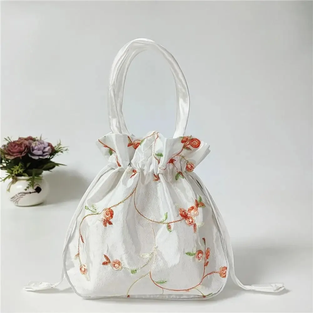 Retro Embroidery Silk Drawstring Handbags Women Purse Wallets Jewerly Packing Storage Bucket Bag Hanfu Accessories