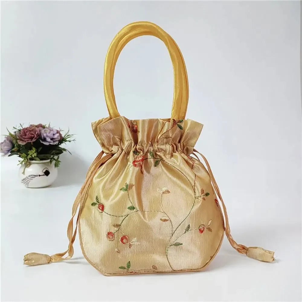 Retro Embroidery Silk Drawstring Handbags Women Purse Wallets Jewerly Packing Storage Bucket Bag Hanfu Accessories