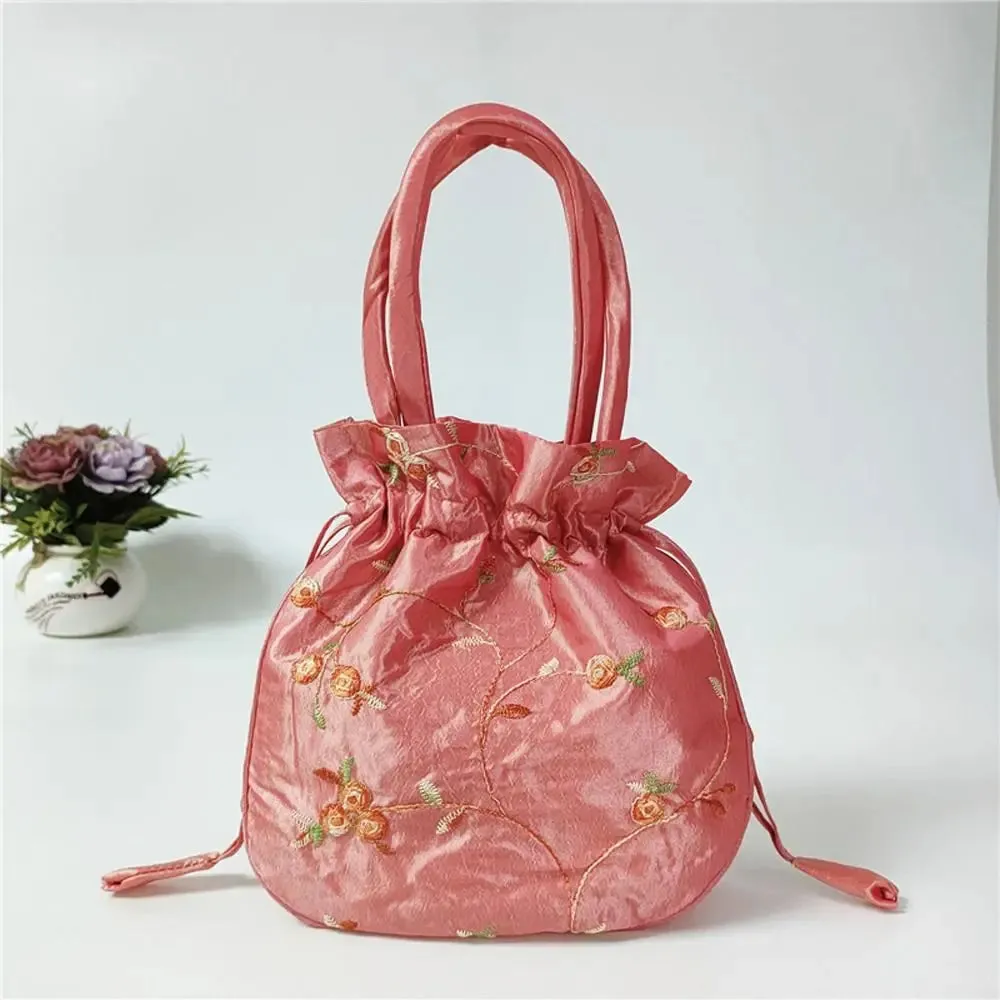 Retro Embroidery Silk Drawstring Handbags Women Purse Wallets Jewerly Packing Storage Bucket Bag Hanfu Accessories