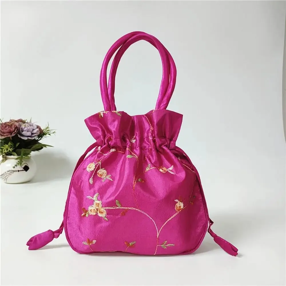 Retro Embroidery Silk Drawstring Handbags Women Purse Wallets Jewerly Packing Storage Bucket Bag Hanfu Accessories