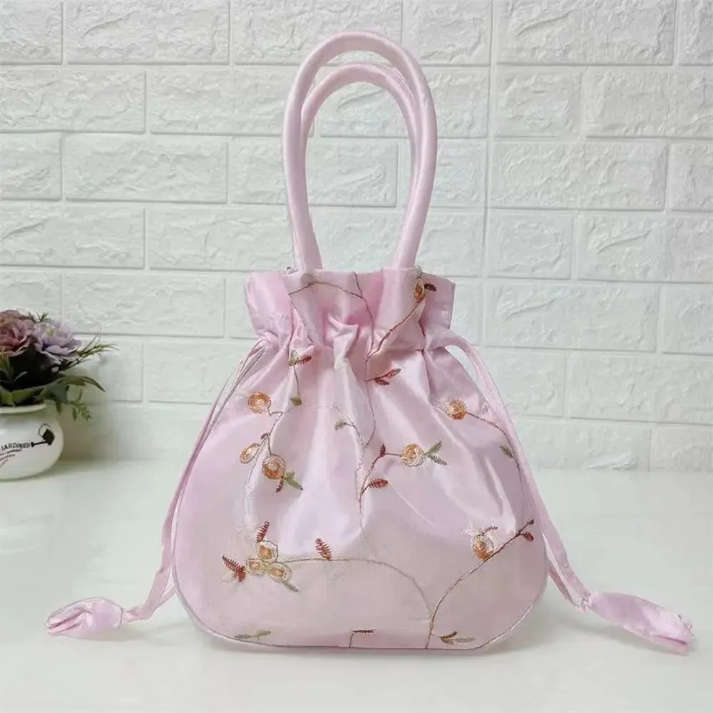 Retro Embroidery Silk Drawstring Handbags Women Purse Wallets Jewerly Packing Storage Bucket Bag Hanfu Accessories