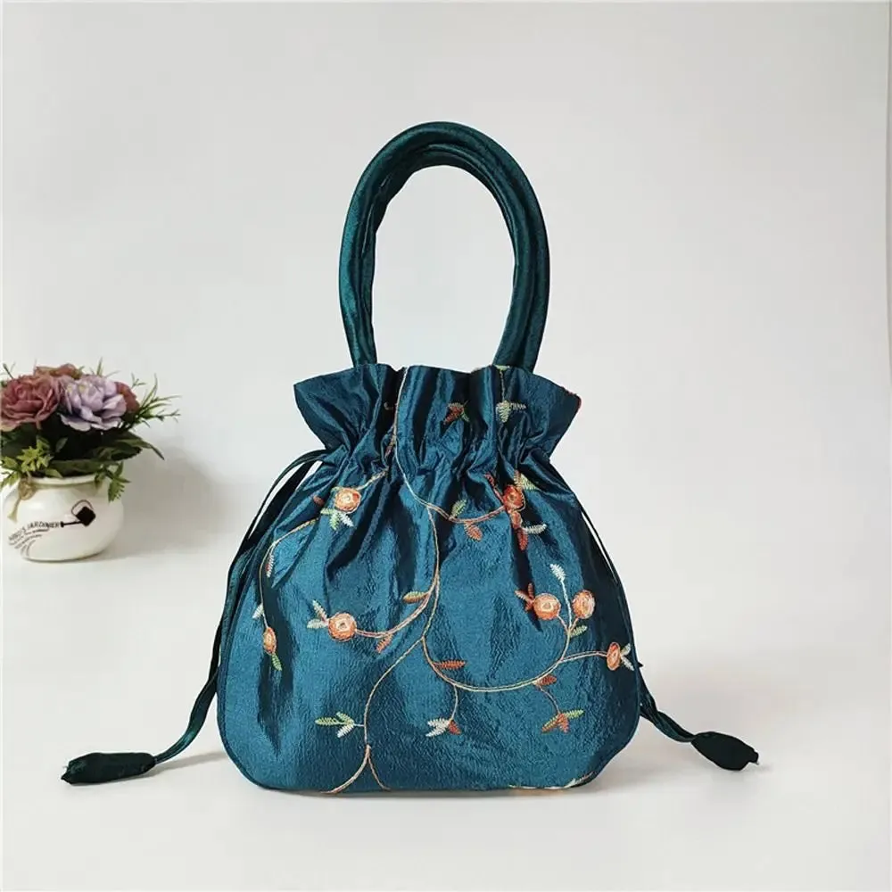 Retro Embroidery Silk Drawstring Handbags Women Purse Wallets Jewerly Packing Storage Bucket Bag Hanfu Accessories
