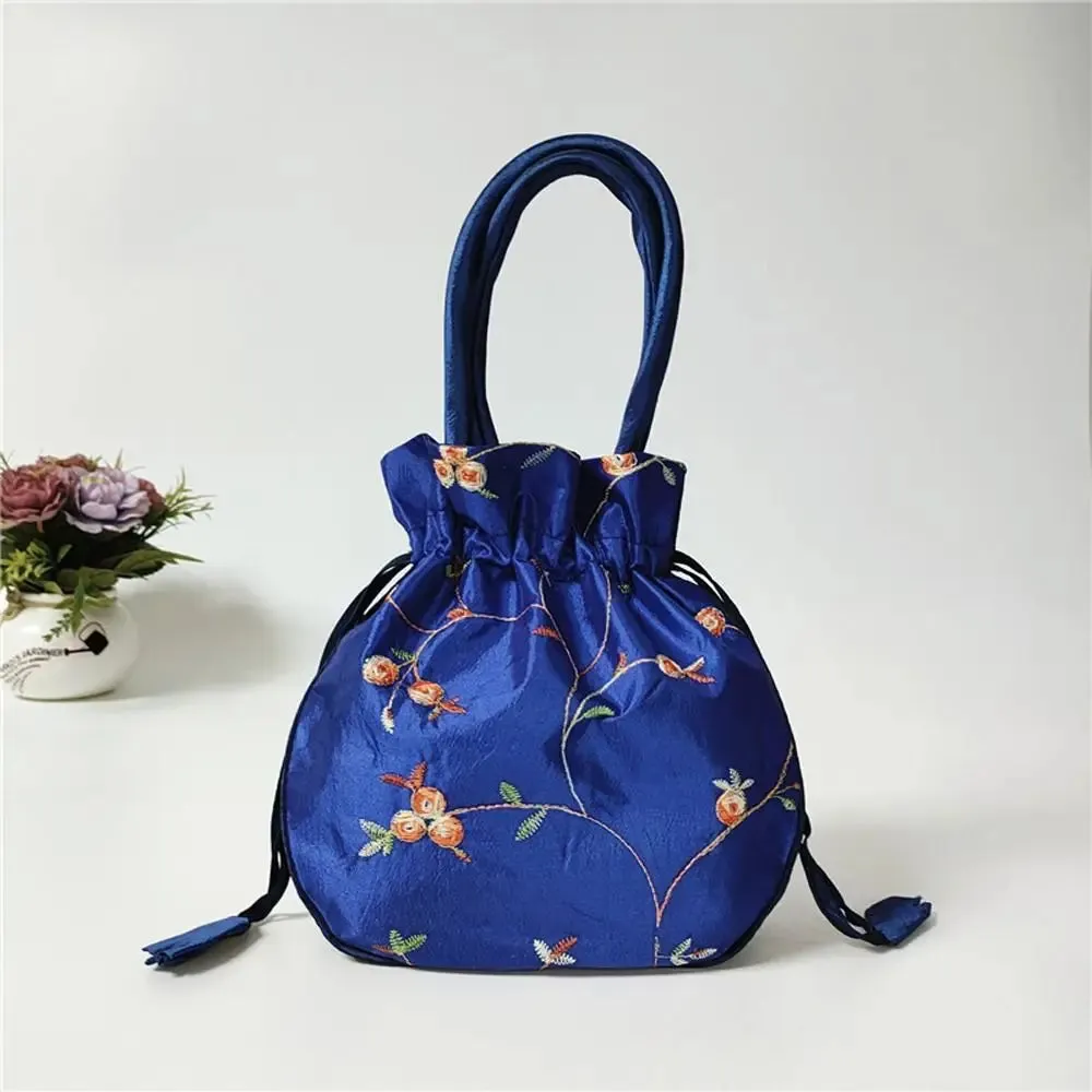 Retro Embroidery Silk Drawstring Handbags Women Purse Wallets Jewerly Packing Storage Bucket Bag Hanfu Accessories