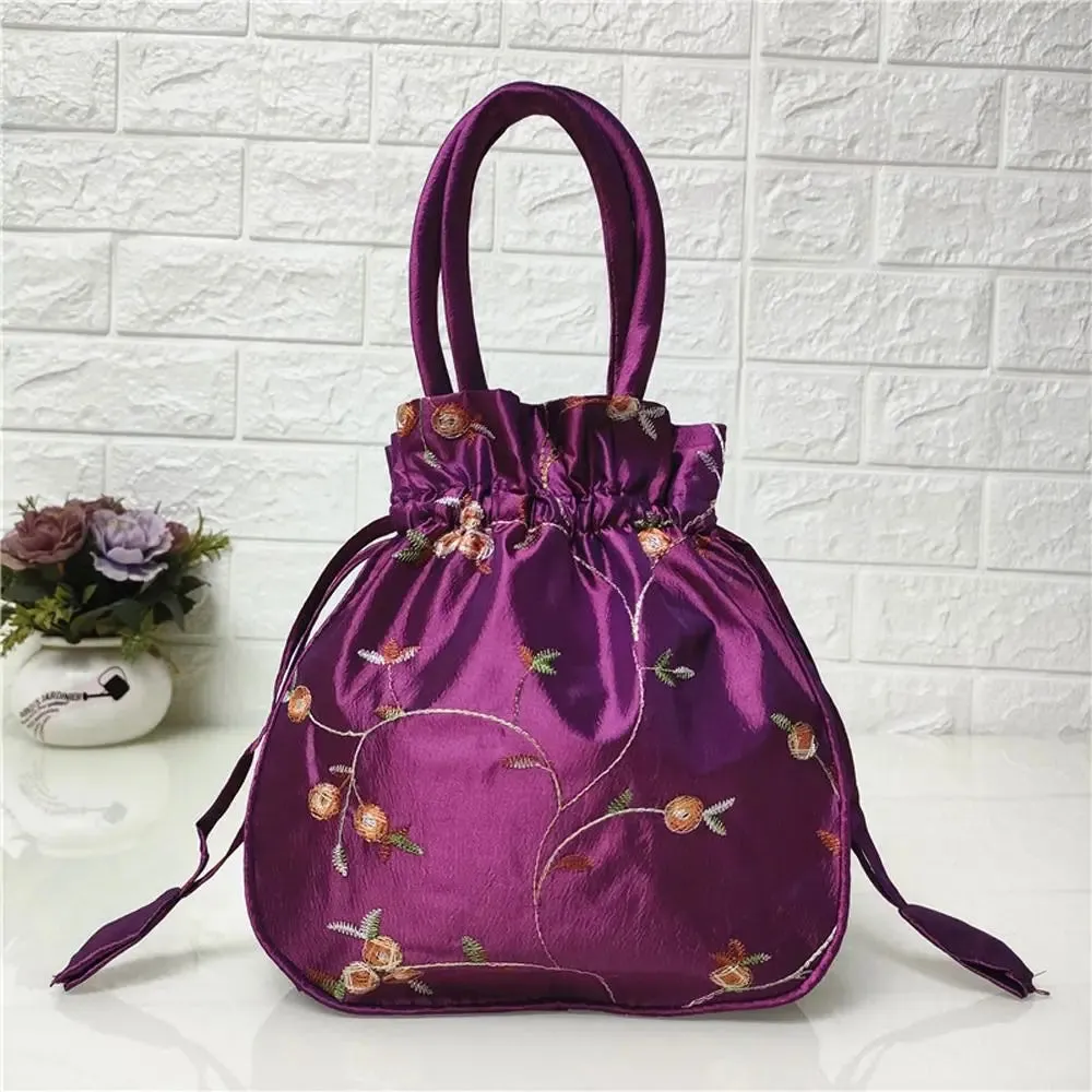 Retro Embroidery Silk Drawstring Handbags Women Purse Wallets Jewerly Packing Storage Bucket Bag Hanfu Accessories