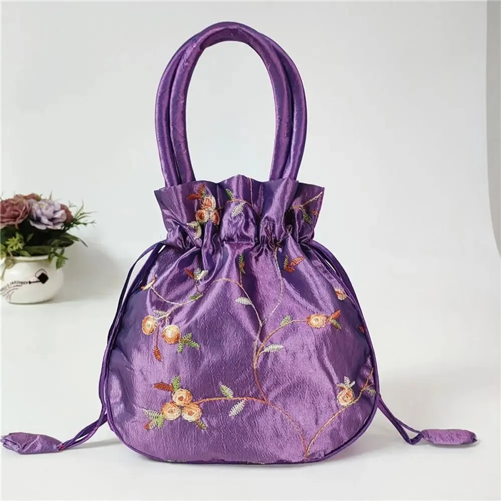 Retro Embroidery Silk Drawstring Handbags Women Purse Wallets Jewerly Packing Storage Bucket Bag Hanfu Accessories