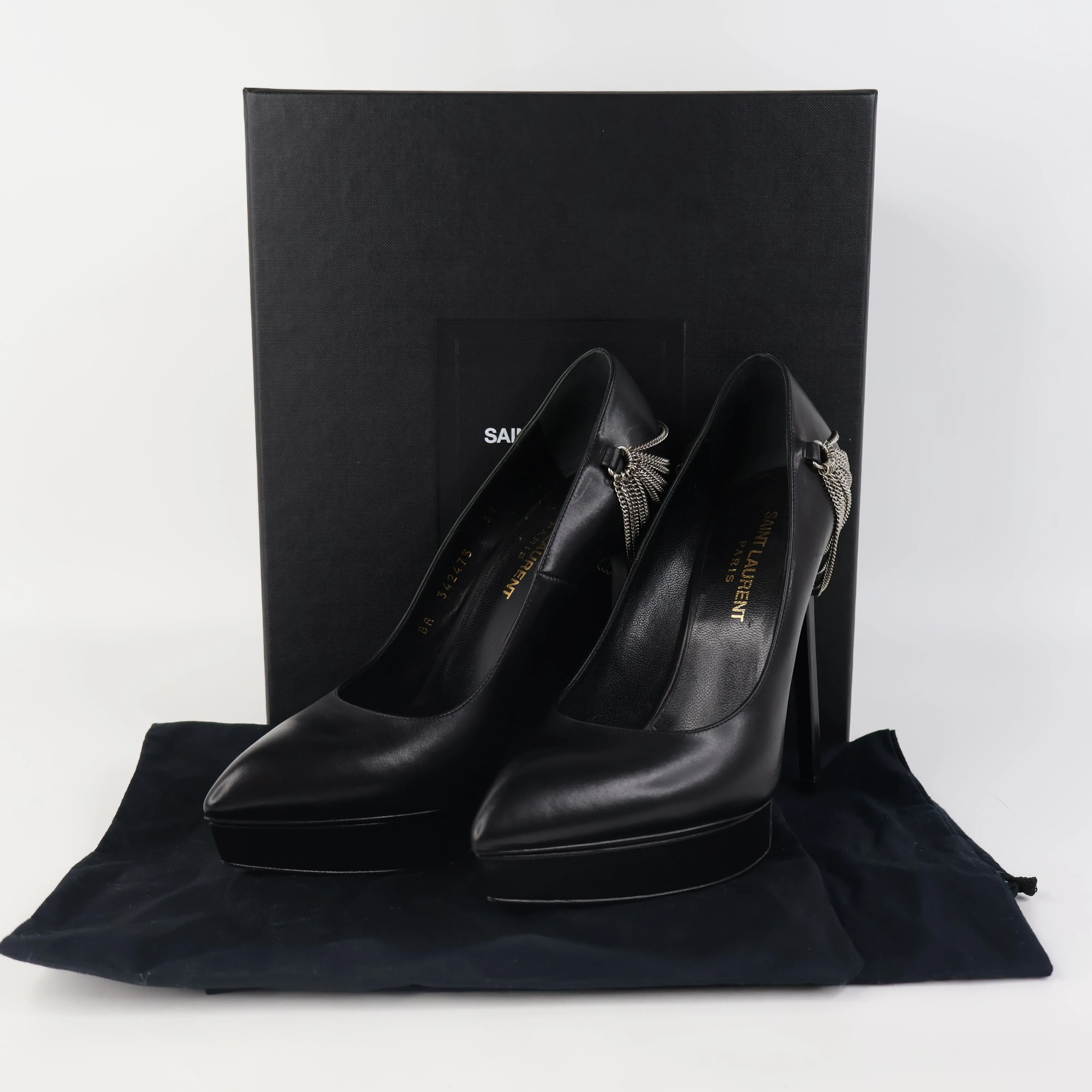 Saint Laurent Pumps Black With Silver Chain 37