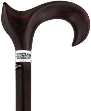 Scratch and Dent Cocobolo Ergonomic Handle Walking Cane With Ebony Shaft and Pewter Rose Collar V3220
