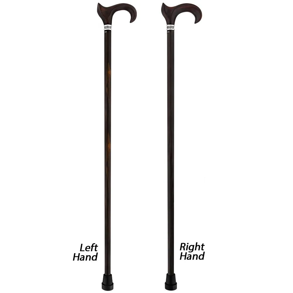 Scratch and Dent Cocobolo Ergonomic Handle Walking Cane With Ebony Shaft and Pewter Rose Collar V3220
