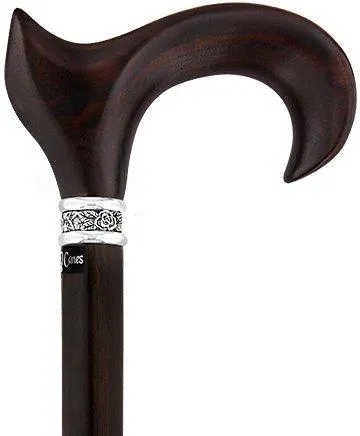 Scratch and Dent Cocobolo Ergonomic Handle Walking Cane With Ebony Shaft and Pewter Rose Collar V3220