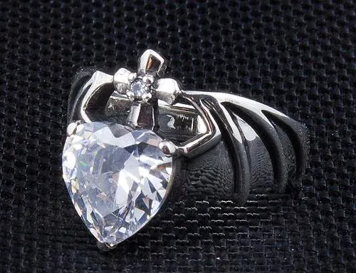 Silver Diamond Heart Bat Wings Ring