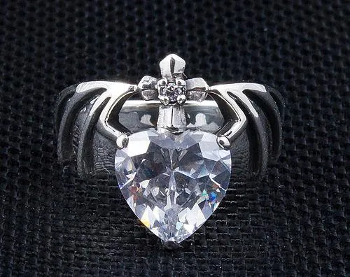 Silver Diamond Heart Bat Wings Ring