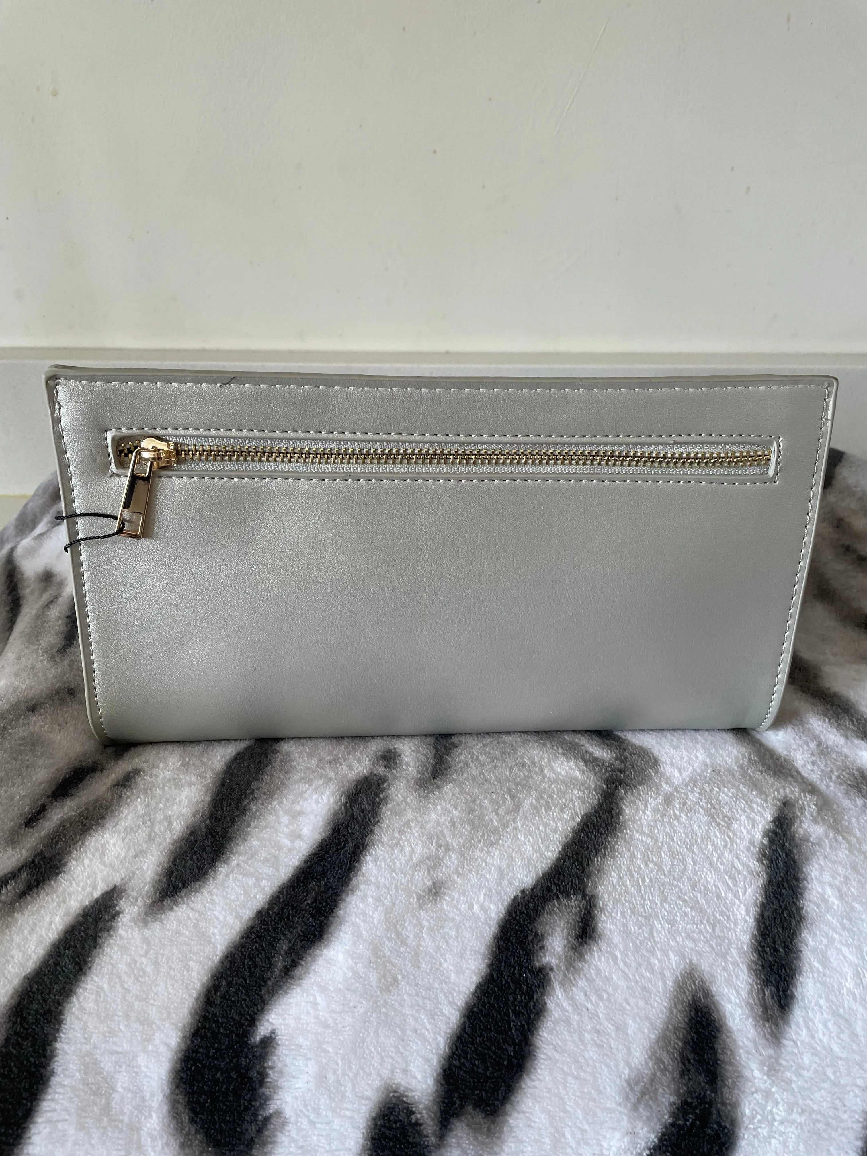 Silver Double Zip Clutch Bag