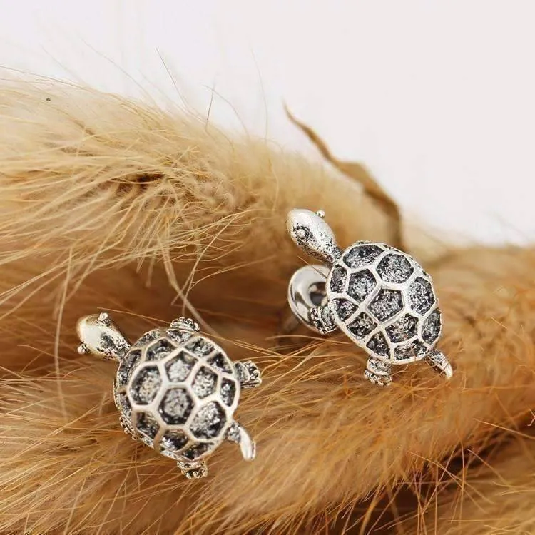 Silvery Shell Tortoise Stud Earrings