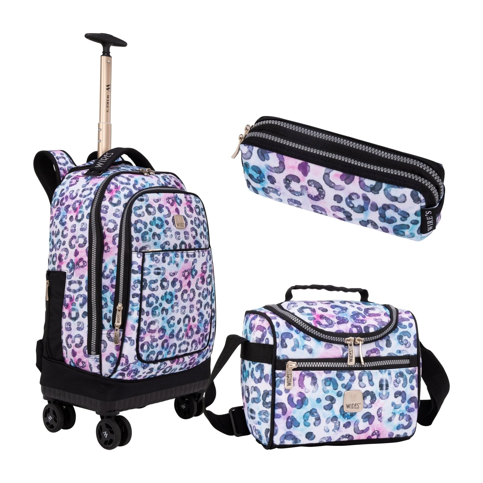 Sky Leopard 8-Wheels School Backpack Trolley Set (Lunch bag & Pencil Case)