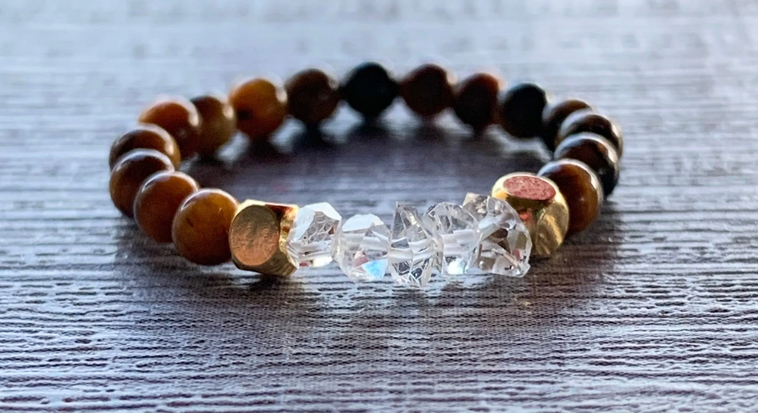 🔴SOLD🔴Remy Handmade Herkimer Diamond and Tigers Eye Expandable Ring