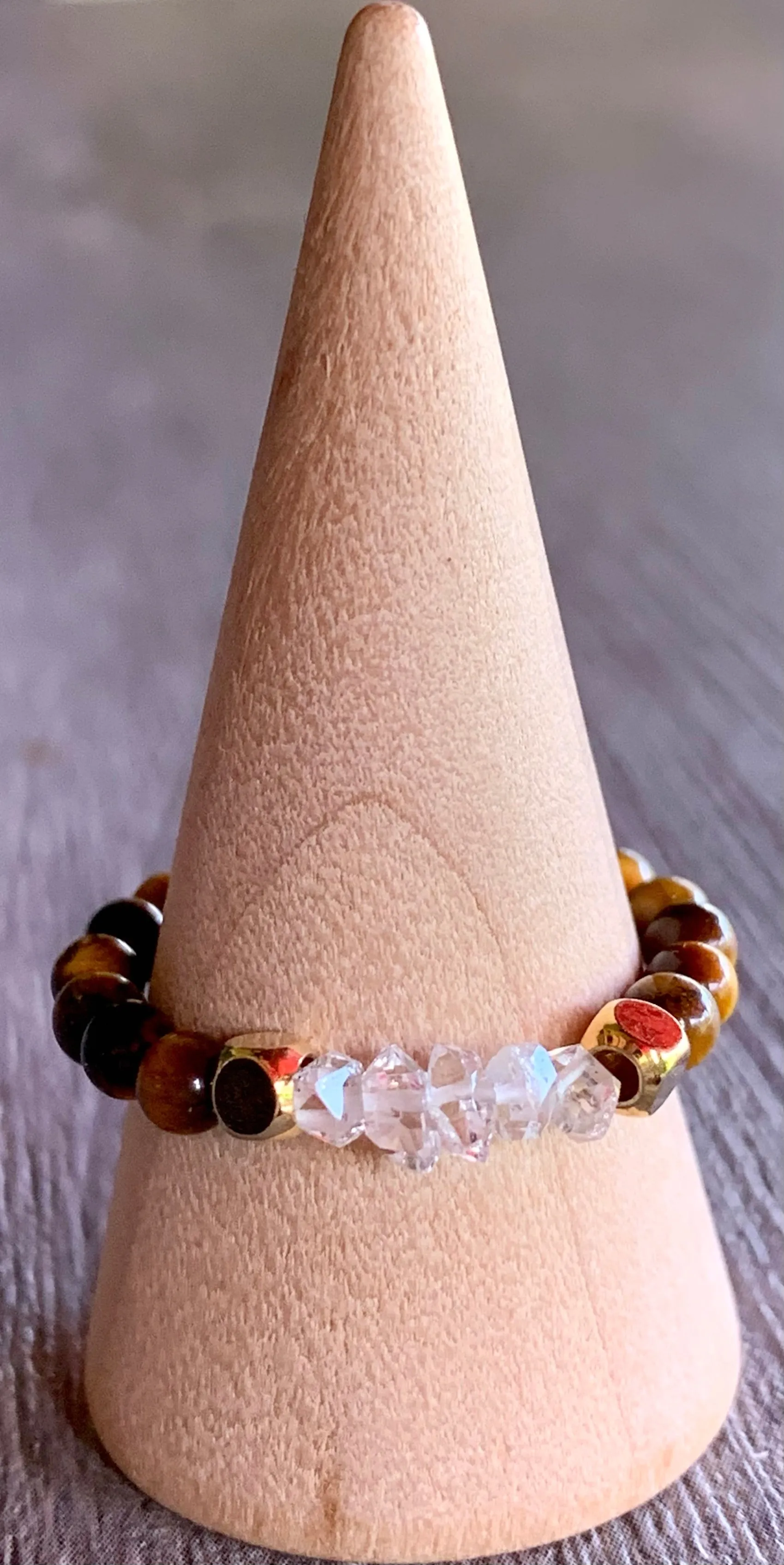 🔴SOLD🔴Remy Handmade Herkimer Diamond and Tigers Eye Expandable Ring