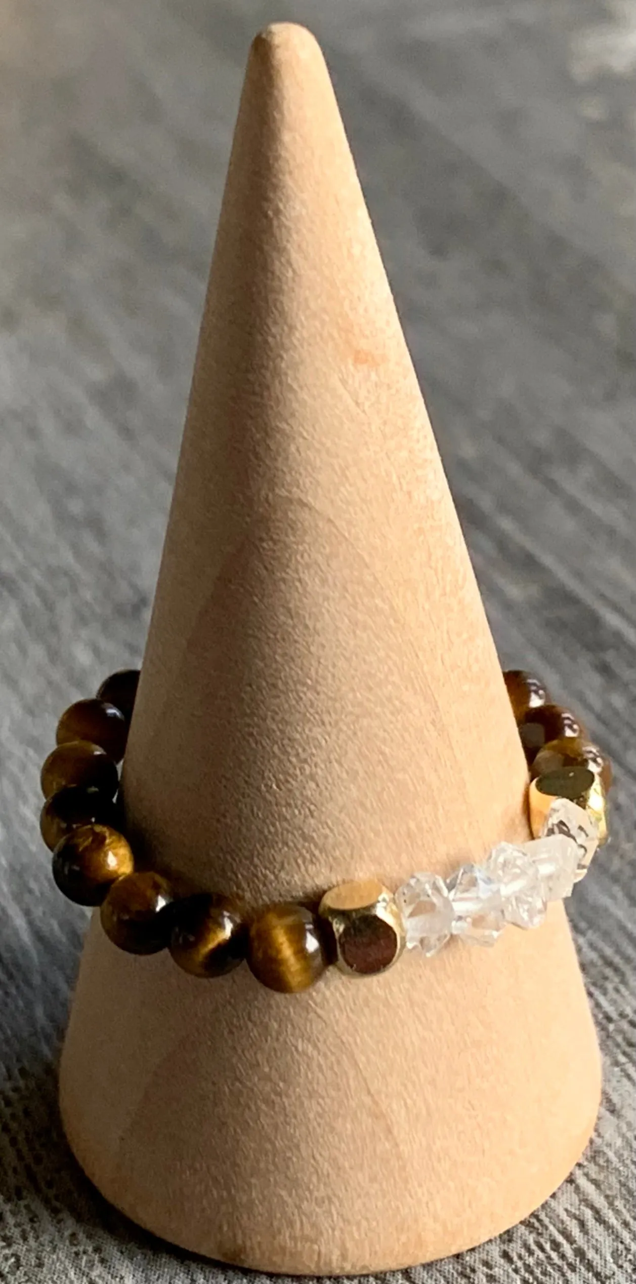 🔴SOLD🔴Remy Handmade Herkimer Diamond and Tigers Eye Expandable Ring